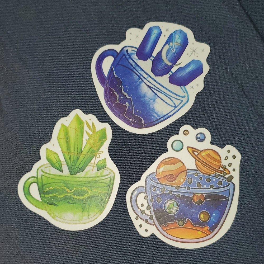 🌈FREE W/BUNDLE🌈 Set Of 3 Colorful Crystal & Planet Mug Stickers